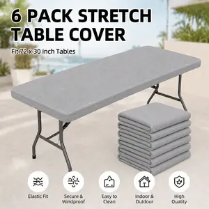 6-Pack Stretch Polyester Rectangle Table Covers for 6ft Tables - 30x72 Inches Washable, Polyester Fit for Holiday Outdoor-Indoor Events, Home & Party Supplies