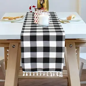 Buffalo Plaid Table Runner Black and White 13''X72'' Buffalo Check Table Runner ShinyBeauty