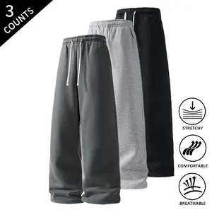 3-Pack Men’s All-Day Comfort Straight-Leg Sweatpants, Elastic Drawstring Waistband, Stretchable & Breathable Fabric, Casual Pants for Everyday Wear