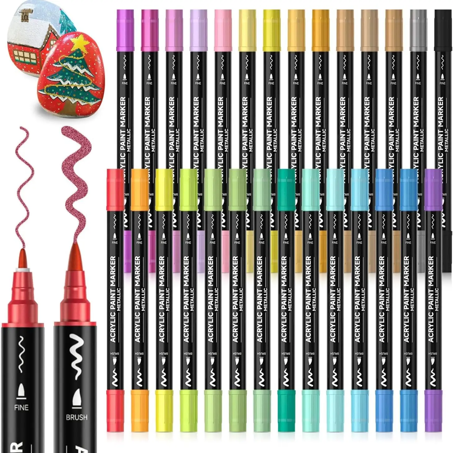 96 Metallic Colors Dual Tip, Double Tip Marker Acrylic Paint Markers for Rock, Ceramic, Wood, Canvas, Plastic, Glass, Card Making, Crafts & Nail Art, Acrylic Marker Set