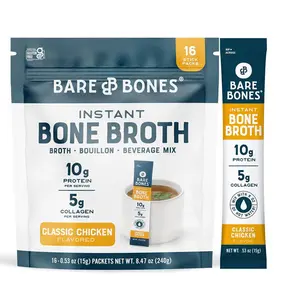 Bare Bones Classic Chicken Bone Broth Instant Powdered Mix Packets | 5g Collagen | 10g Protein | Keto & Paleo Friendly | No Artificial Flavors | Non-GMO, Gluten-Free, Dairy-Free on-the-go 16 Pack