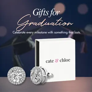 Ariel 18k White Gold Plated Halo Stud Earrings with Simulated Diamond Crystals