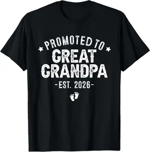 100% Cotton Promoted to Great Grandpa Est 2026 - New Great Grandpa 2026 T-Shirt