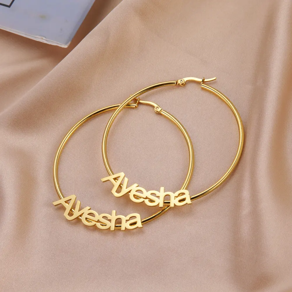 Cazador Fashion Custom Name Earrings for Women Stainless Steel Gold Color Personalized Hoop Earrings Valentine Gifts Jewelry