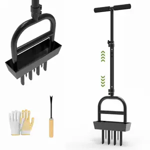 Grass Aerator Lawn Tool, Manual Yard Aerator with Hollow Core & Spike Tines, Lawn Plug Aerator with Soil Collection Tray