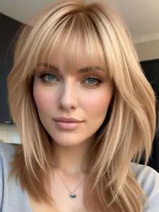 16 Inch Fashionable New Medium Long Straight Orange Wigs with Bangs and Highlights, Synthetic Women's Wigs for Ordinary Work, Life, Dance Parties and All Occasions