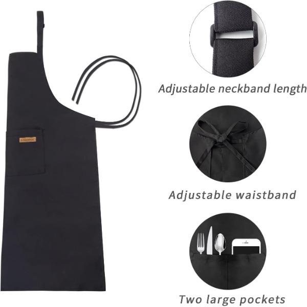 2 Pack Black Adjustable Bib Cooking Apron Waterdrop Resistant with 2 Pockets Aprons for Men Women - Suit for Kitchen And Outdoor BBQ (35.8IN x 26.8IN Black)