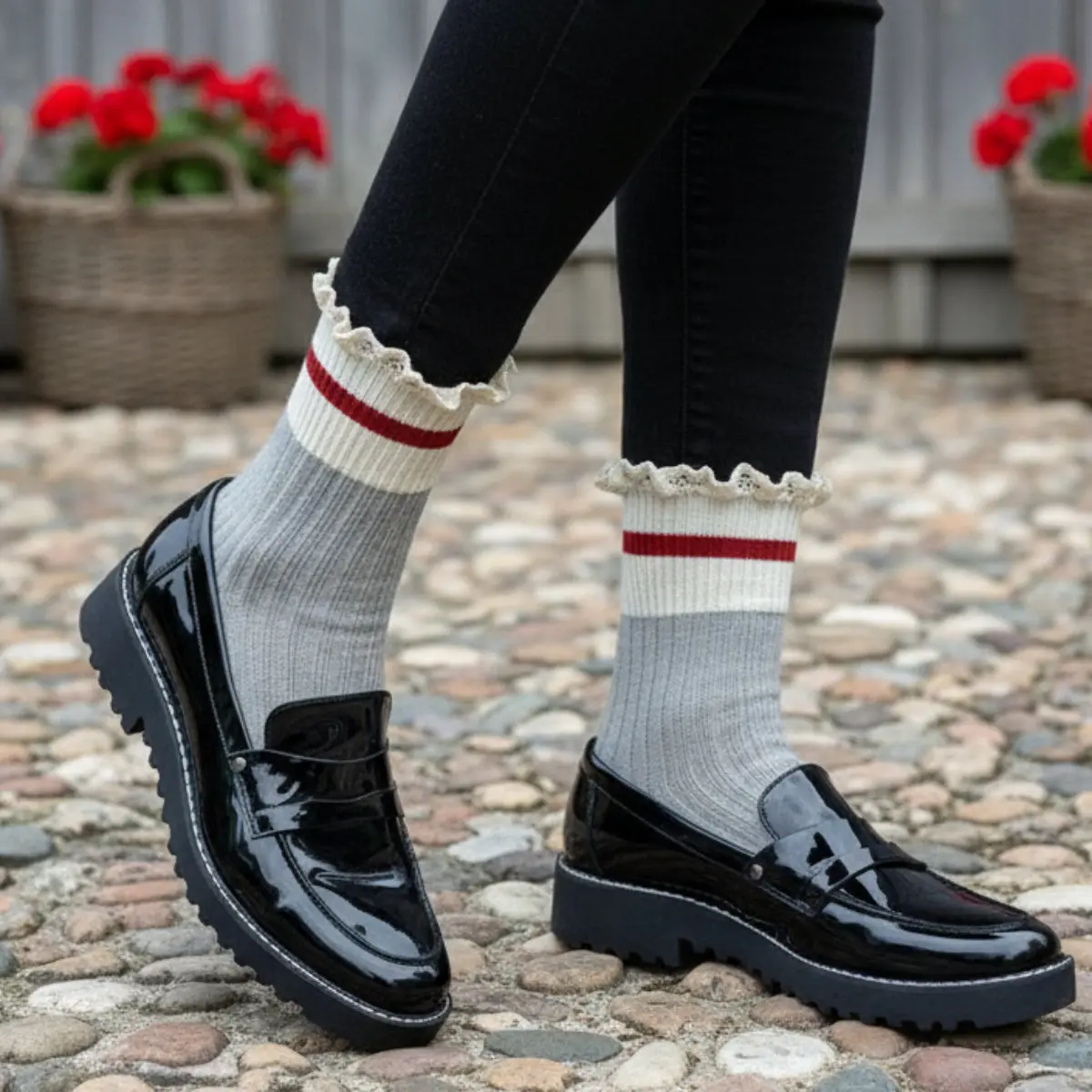 The Sock Monkey Vintage Striped Lace Sock