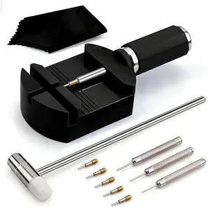 Watch Link Removal Kit, Professional Watch Strap Adjustment Tool Set with Hammer, Pin Punches, Extra Pins & Cleaning Cloth, Resizing Tool for Bracelet Adjustment & Replacement, Metal Watch Bracelet Resizing and Repair