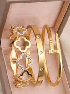 Women's Stainless Steel Bracelet Set, Chain & Flower Design Jewelry, Trendy Jewelry, Exquisite Trendy Bracelet, Perfect Gift for Mom, Mother's Day, Birthday, Party Wear, Metal Bracelet