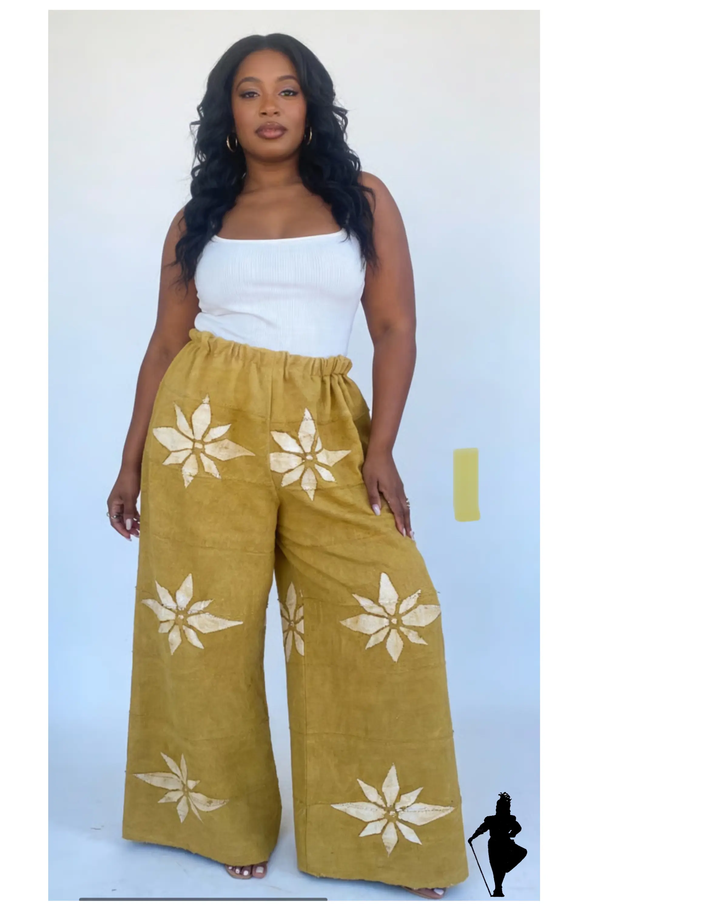 Unisex Mustard Yellow Mudcloth Drawstring Pants | Handwoven Mudcloth from Mali | Handmade in America