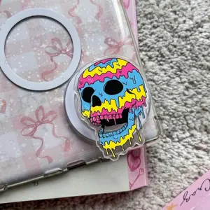 Skull Melted MagSafe Phone Grip, Colorful Dripping Skull Griptok, Psychedelic Neon Skull Phone Stand, Trippy Aesthetic Accessory Gift