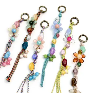 Colorful Natural Stone Tassel Charm Hand Woven Keychain