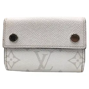 Pre-owned Louis Vuitton Canvas Small Leather Goods Discovery Compact Wallet Taiga Lama PVC Wallet
