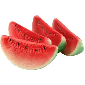 4 PCS Artificial Fake Watermelon Slice Fruit Faux Lifelike Plastic Red Watermelons for Home Fruit Bowls Kitchen Decor & Accessories