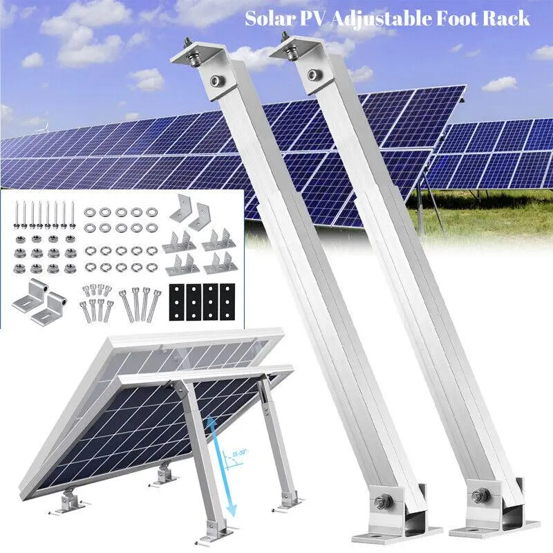 2PACK Solar Panel Photovoltaic Installation Brackets with Adjustable Lifting Brackets & Front/Rear Feet - Heavy-Duty Aluminum Alloy 15°-30° Angle Adjustment