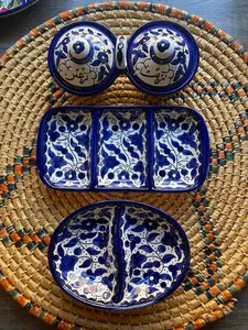 Palestinian Pottery Mixed Set Zeit & Zatar, Long Divided Plate, and Oval divided Plate Handmade in Palestine