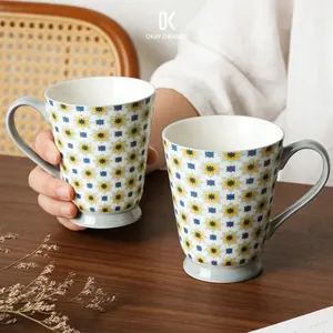 15 oz Moroccan Mosaic Ceramic Mug Geometric Tile Pattern Mediterranean Coffee Cup, Large Porcelain Tea Cup Vibrant Dopamine Decor Gift for Her