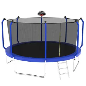 10FT / 12FT / 14FT Trampoline with Basketball Hoop, ASTM Approved Reinforced Type Outdoor Trampolines with Enclosure Net