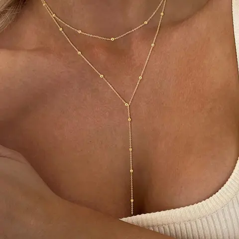 1pc Fashion Stainless Steel Y Lariat Necklace For Women For Daily Decoration, Gold Choker Necklace, Dainty Long Necklace, Gold CZ Lariat Necklace, Elegant Necklace, Costume Jewelry Body Chain Dainty Layering Jewelry, Stainless Steel Necklaces