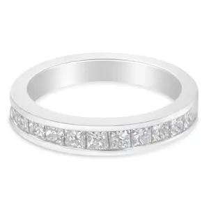 Women's 18K White Gold Princess Cut Diamond Band Ring (1 Cttw, G-H Color, SI1-SI2 Clarity)