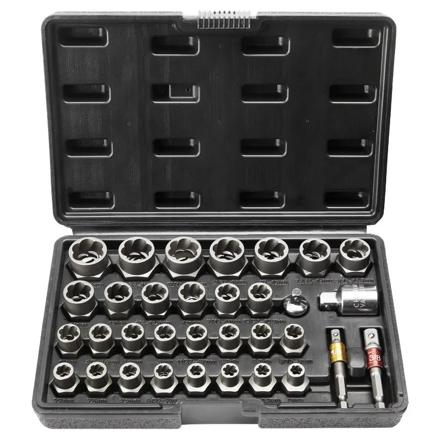 fathersdaygift VEVOR Bolt Extractor Set, 29-Piece Bolt and Nut Remover Set, 6mm to 10mm, 13/32 to 3/4, CR-MO Steel Extraction Socket Set with Storage Case, for Removing Damaged Rusted Bolts, Nuts and Screws