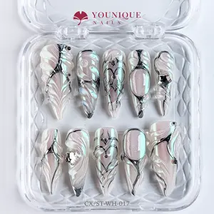 Younique Nails | CX Studio | Silver Mirage | 10PCS 100% Handmade Press-On Nails | Reusable Colorful Art