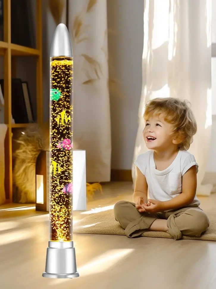 Bullet Top Bubble Fish Water Column Floor Lamp, RGB Color Changing LED Sensory Aquarium Tube Light, Calming Bubble Tower Night Light for Kids Bedroom Home Decor