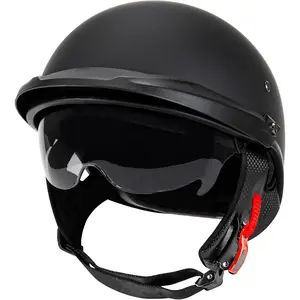 Cartman Matt Black Open Face Motorcycle Helmet - 55-61cm, ABS Shell, Adjustable Straps, Anti-Fog Lens, Sun Visor, Quick Release Buckle, DOT Approved