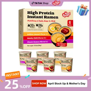 Healspot High Protein Instant Ramen Cups, 6 Cups, 32g Plant-Based Protein, Non-Fried, Low Fat, Low Carb, Non-GMO, Golden Chicken, Smoky Beef & Classic Pork