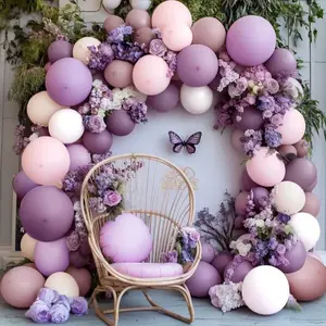 Purple Pink Balloon Arch Kit Double Stuffed Pastel Pink Lavender White Beige Balloon Garland Dusty Light Lilac Cream Balloons for Birthday Baby Shower Wedding Butterfly Flower Boho Party Decor