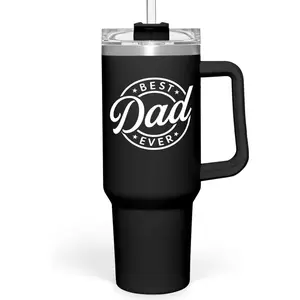SANDJEST Best Dad Ever Tumbler with Handle - 40oz Stainless Steel Insulated Coffee Cup - Gift Set with Lid & Straw for Father’s Day, Birthday, Christmas