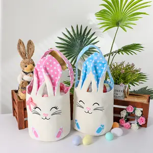 BlueBow Easter Bunny Bucket – Cute Egg Hunt Basket for Kids  Holiday Gift Storage Tote  Spring Party Decor & Girls’ Easter Gift Bag