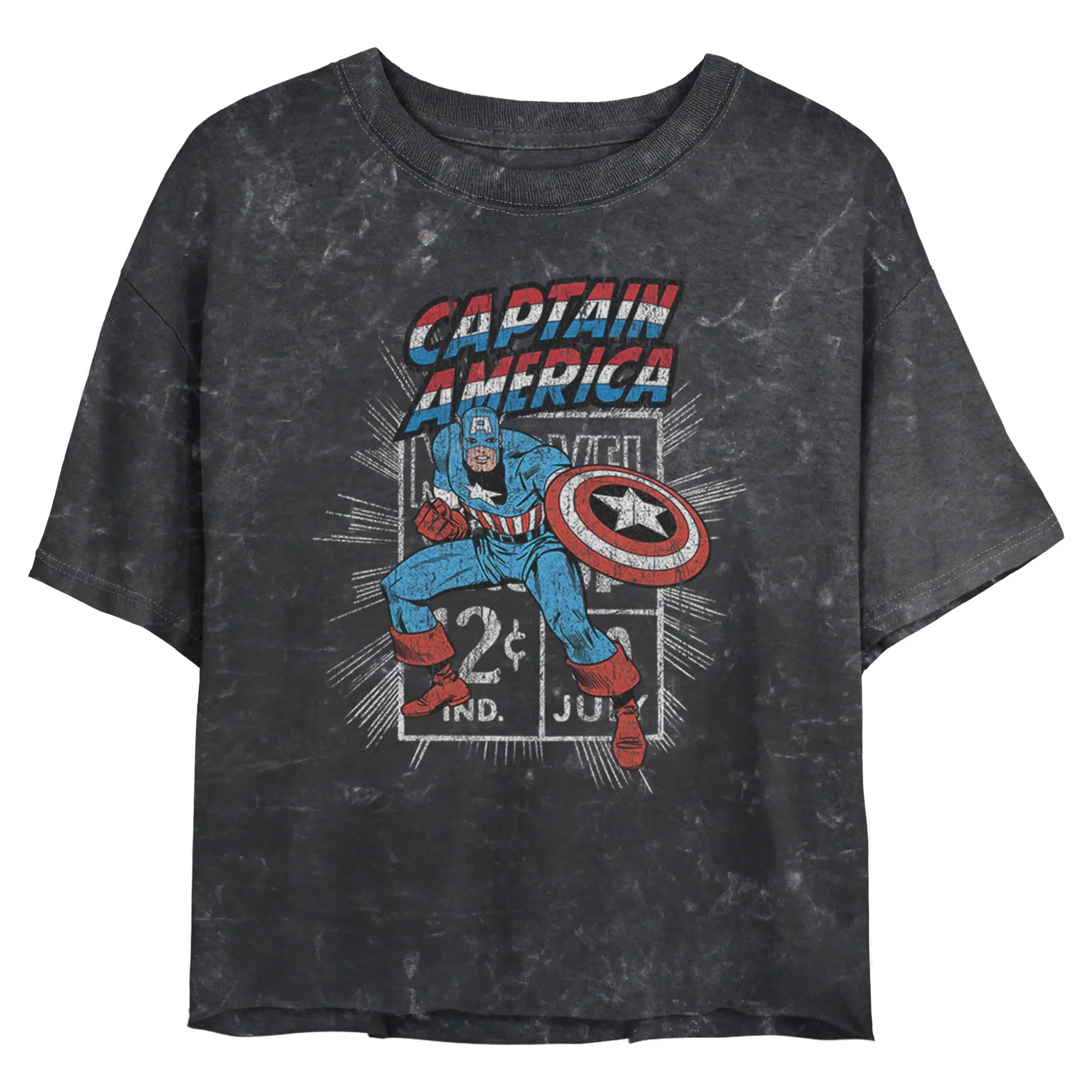Marvel Captain Comic Stamp Juniors T Shirt, Casual, Apparel