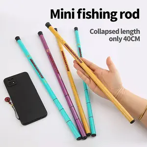 Mini Telescopic Fishing Rod 16" Collapsed 40cm Soft EVA Handle Blunt Tip Guard Tangle-resistant Guides Non-toxic ABS Joints for Kids Safe Micro Fishing Adventures