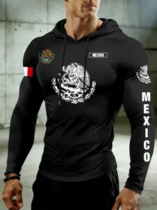 Mexican Coat of Arms Flag Hoodie, Athletic Sweatshirt, Quick-Dry Stretch Fitness Long Sleeve Training Top, Sporty Style for Gym Enthusiasts