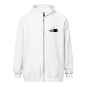 HOODIE Zip Heavy Blend (Adult) - THE QIBLAH FACE (Left Chest) w/ LOGO (Back) - Black