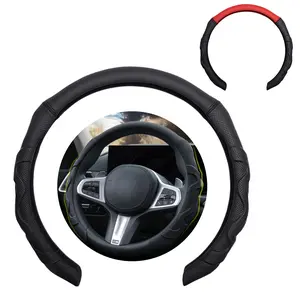 5D Car Steering Wheel Cover, Anti-Skid Protector Ergonomic Design Sport Vehicle Steer Wheel Protector Fitting 15 Inch, Napa PU Leather Non-Slip Comfortable Automotive Interior Decoration Accessories, Universal for Most Cars