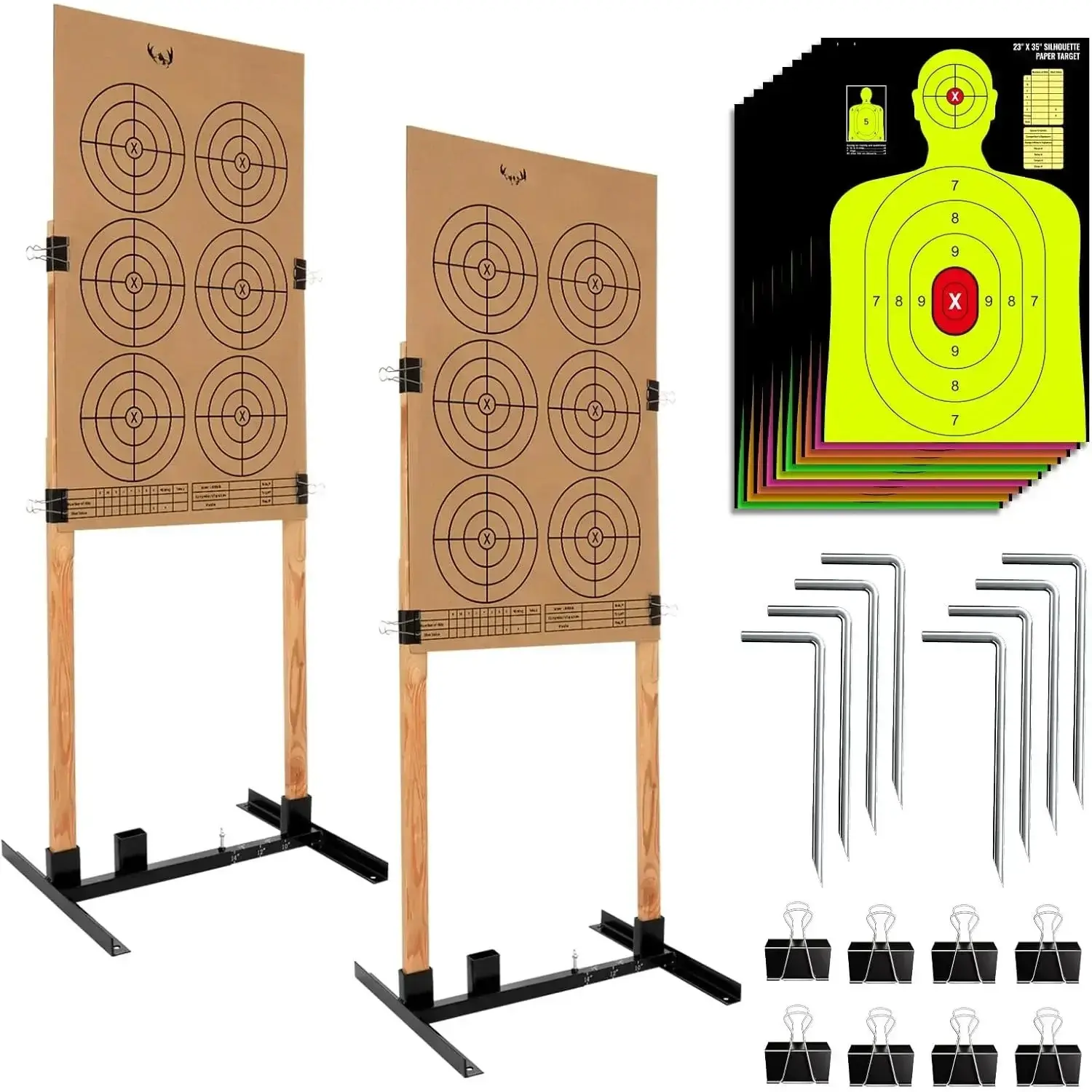 Dual-Pack Width Adjustable Steel Freestanding Target Stand Base, 1x2 in Wooden Supports for Paper Shooting Cardboard Silhouettes, H-Shape Setup for Backyard Practice & Outdoor Range Use, 1X2 Inch Wooden Supports, Range Sessions