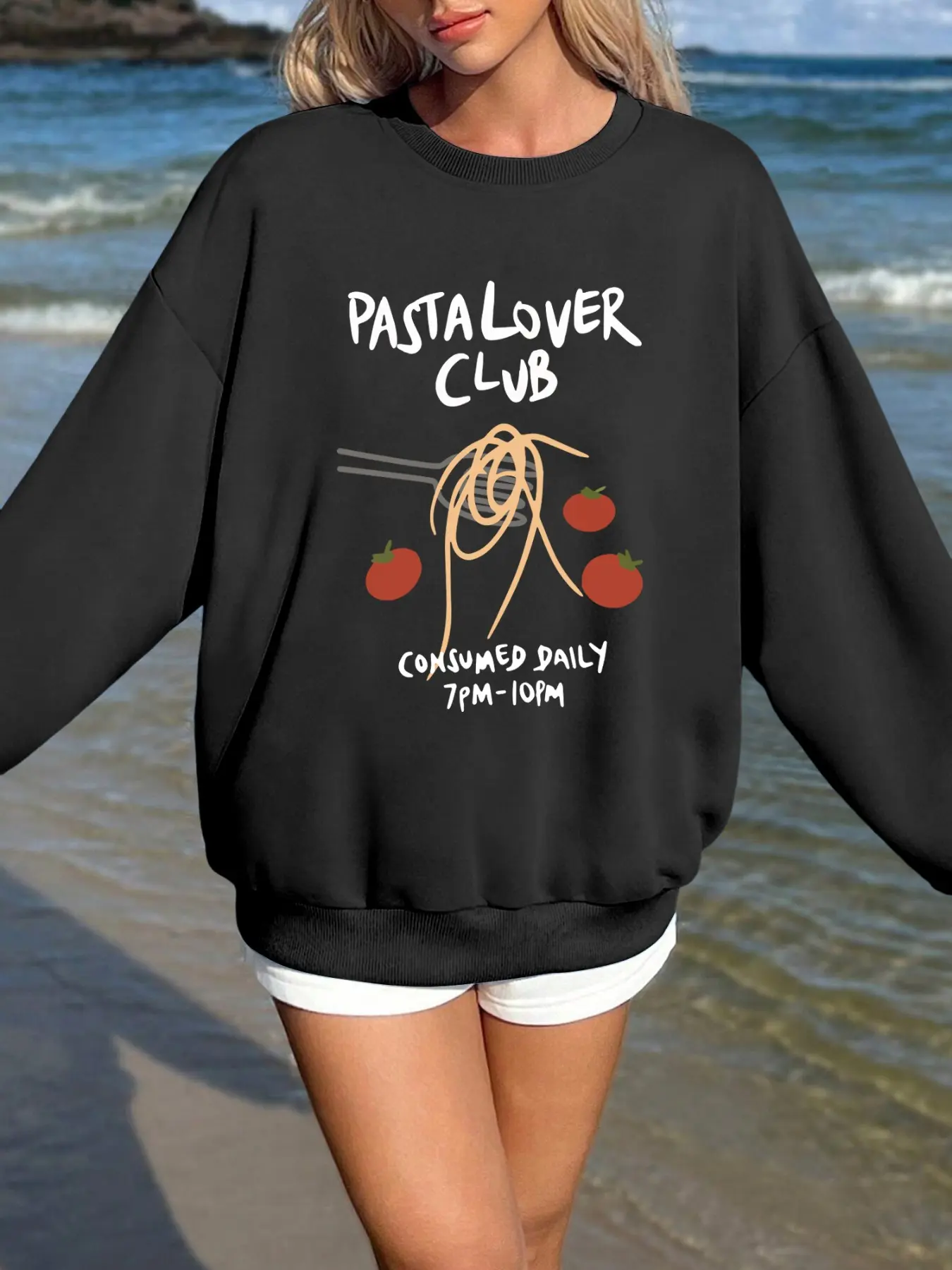 Women's Solid Color Wireless Speaker Print Pullover Sweatshirt, Casual Long Sleeve Crew Neck Sweatshirt for Daily Wear, Ladies Clothes for All Seasons