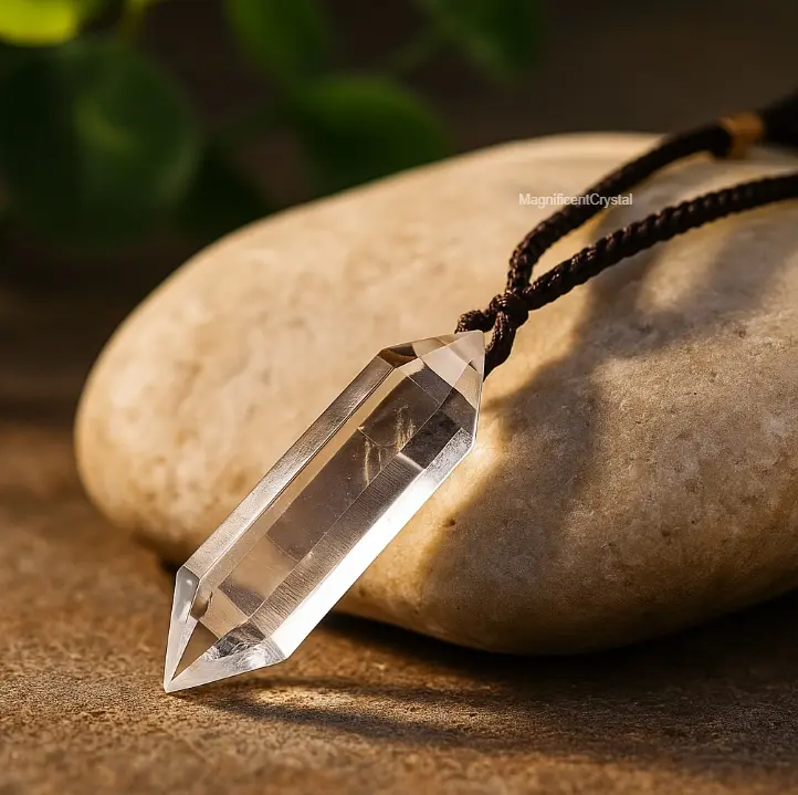 Clear Quartz Hexagonal Crystal Pendant Energy Healing Amulet Women Men Jewelry