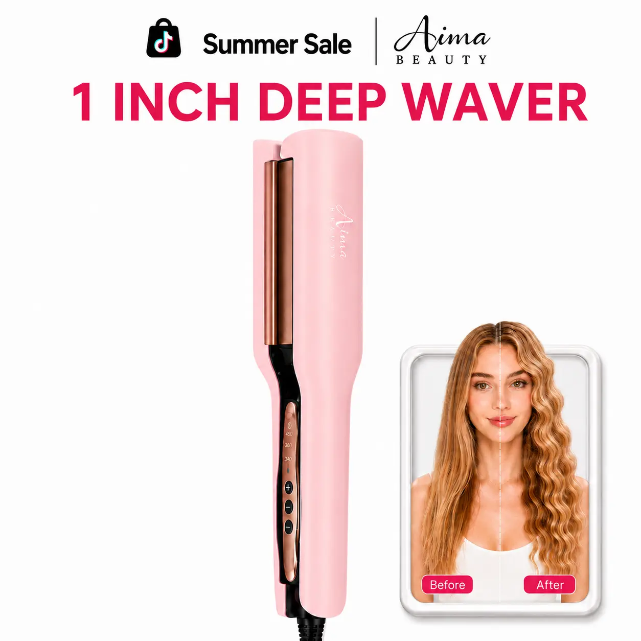 Aima Beauty 1 inch Deep Wave,Hair Crimper for Effortless Beach Waves ,2 Barrel Hair Waver with Adjustable Heat,Dual Voltage & Smart Timer, Hair Styling Tools for Women Female Gift