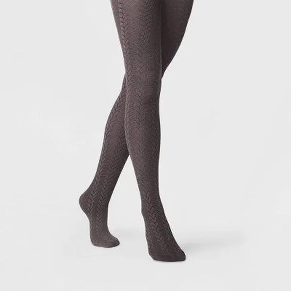 Women's Braided Cable Sweater Tights - Charcoal/Black 1X/2X