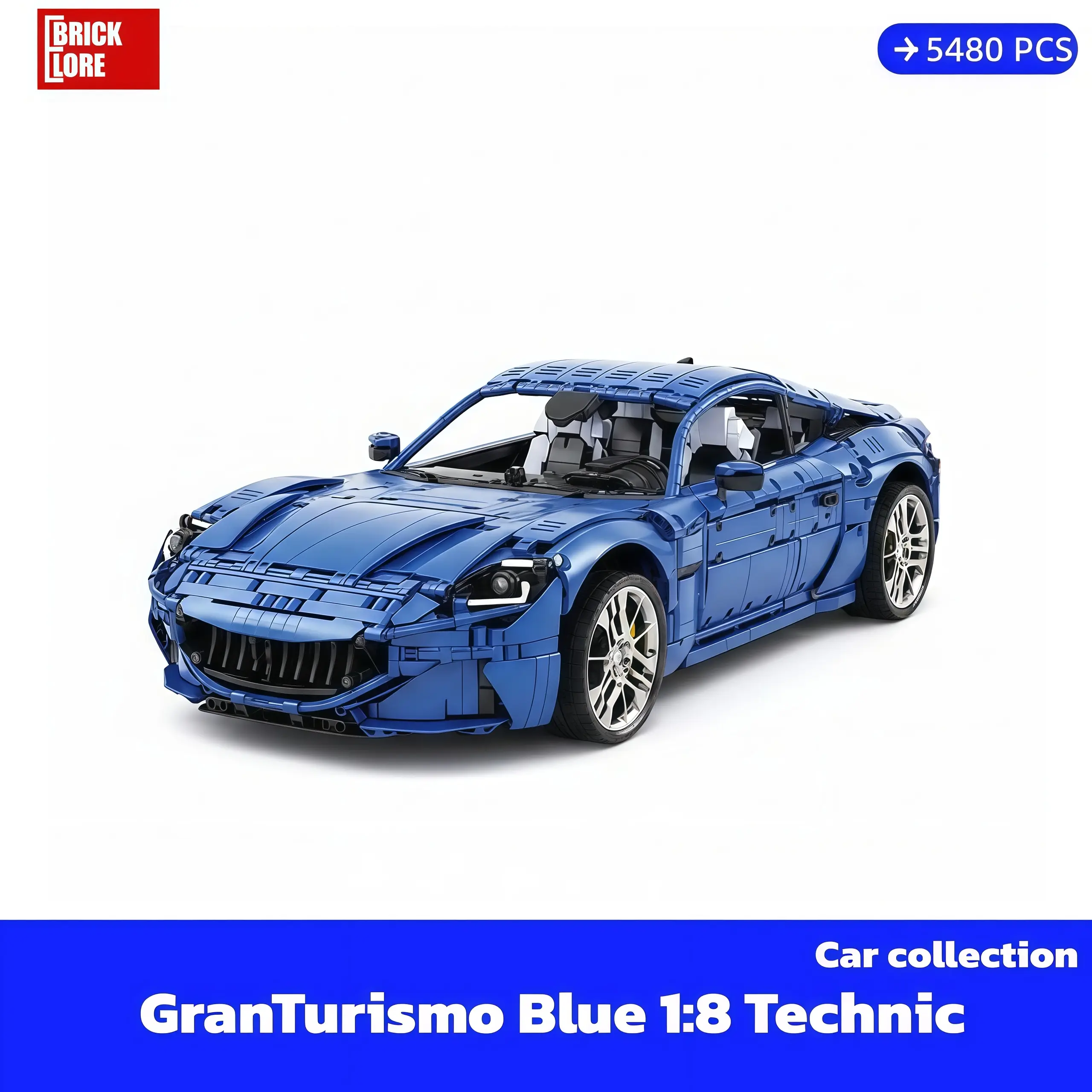 [BrickLORE](SHIP FREE) GranTurismo Blue 1:8 Technic Car collection 5480 Pieces