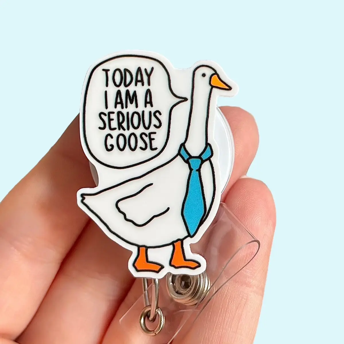 Glitter My Badge Silly Goose badge reel for nurse and hospital workers. Serious Goose Badge clip Badge pull - Retractable swivel clip with a 360 rotat