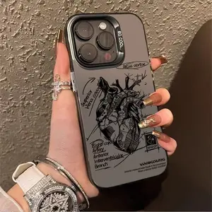 Hypebeast Heart Pattern Luxury Aesthetic Phone Case, Shockproof Anti-Drop Anti-Scratch Wear-Resistant Stylish Protective Cover, Compatible with iPhone X XS XR 11 12 13 14 15 16 17 Pro Max Plus Series