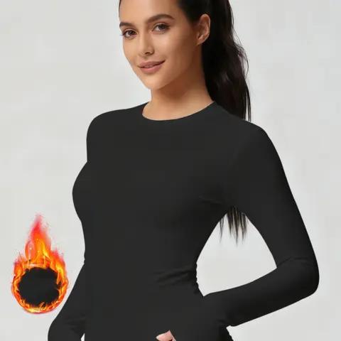 Warm Winter Christmas | Women's Warm Autumn Thermal Innerwear Round Neck Long Sleeve T-Shirt Classic Versatile Minimalist Solid Color Casual Bottom Layer, Suitable for Home and Outdoor Wear