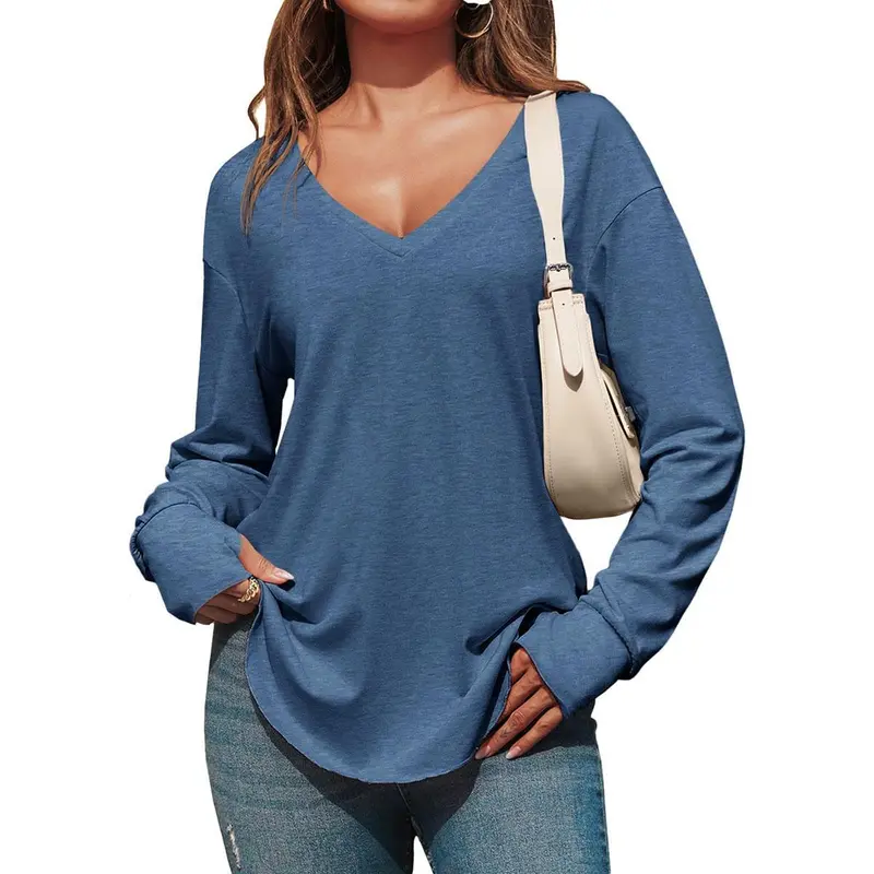 deep v neck top long sleeve - TikTok Shop