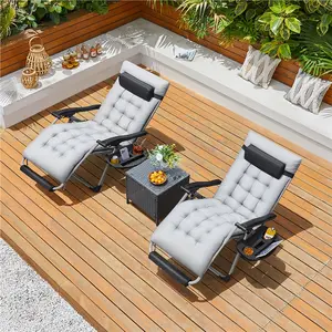 Yaheetech 26/27.5in Zero Gravity Chair, Foldable Premium Reclining Lounge Recliner w/Removable Pad & Pillow & Side Accessory Tray for Indoor and Outdoor 1/2PCS