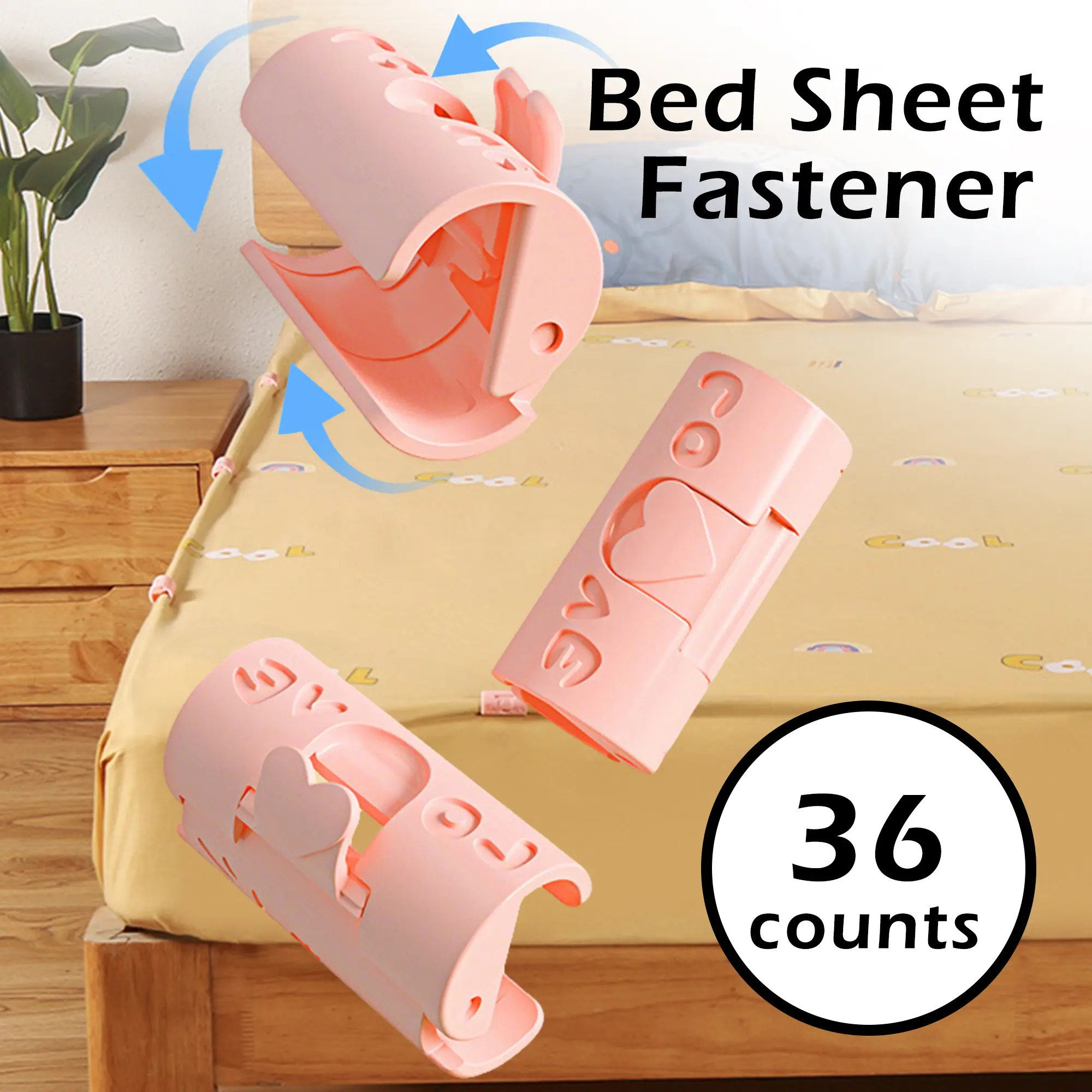 36-Count Bedsheet Grippers Bulk Pack - Bedsheet Clip, Bedding Fixer with ABS Plastic Gentle Grip, Fabric-Safe Secure Hold, Protects Bedding Investment (Random Color)